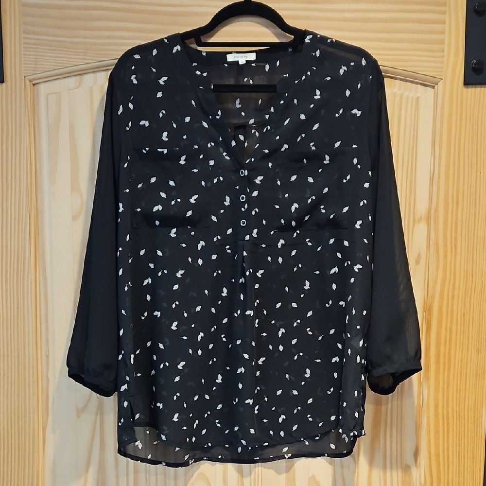Black Sheer Blouse with White Pattern